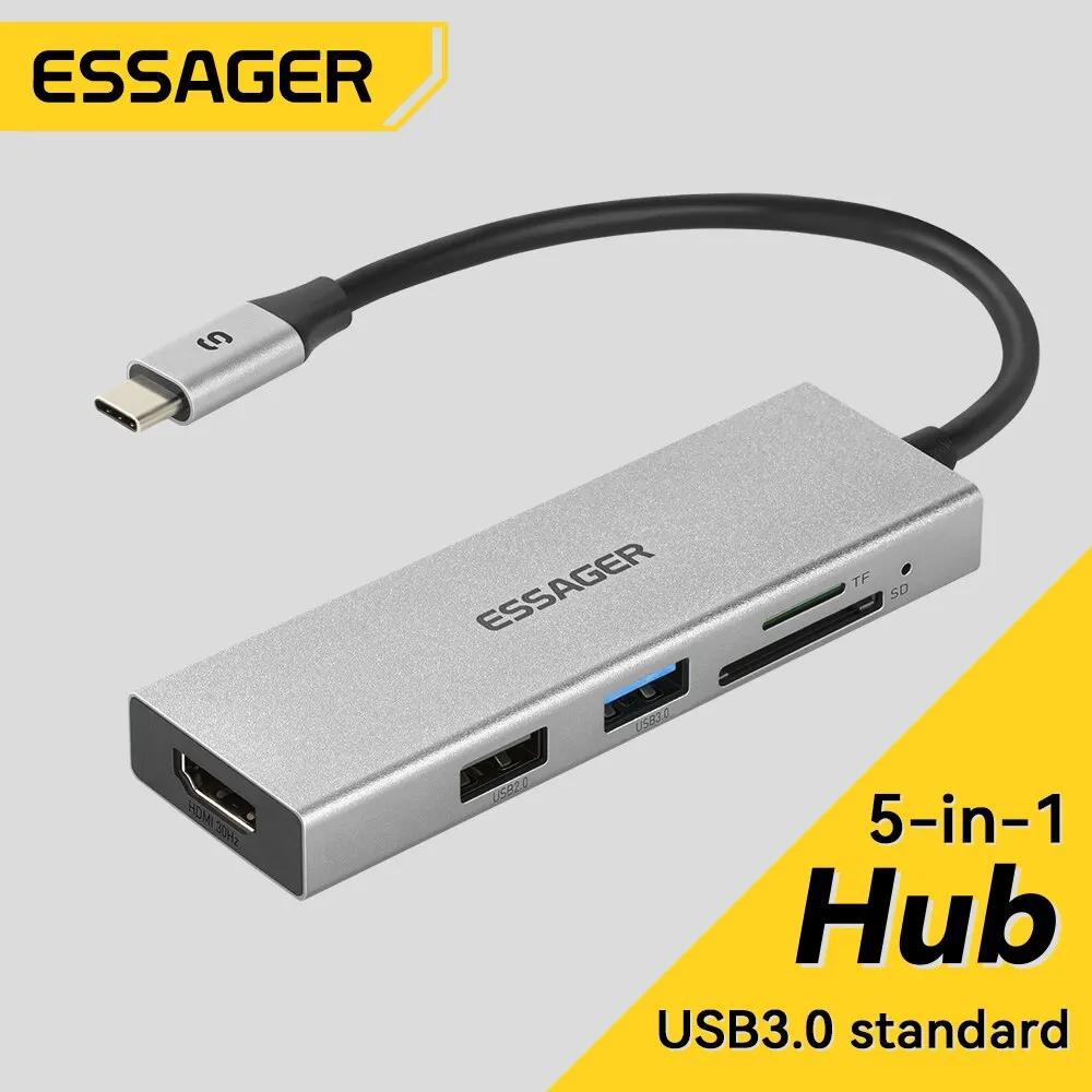 Essager USB C  HDMI-4K ŷ ̼ ø, ƮϿ , USB 3.0 CŸ, 5 in 1